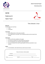 Core Chemistry Prediction Exam Paper Higher 2016 Exam Papers Gcse Science Exam