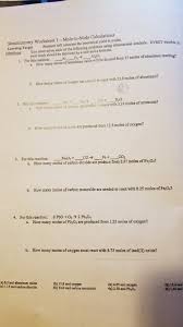 What does the relative formula mass of… how can you work out the number of mole… Solved Stoichiometry Worksheet 1 Mole To Mole Calculati Chegg Com