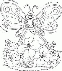 Butterfly Over Flowers Coloring Page Coloring Com Butterfly Coloring Page Spring Coloring Pages Flower Coloring Sheets