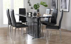 Magnus Black Marble Dining Table With 6 Renzo Black Chairs Chrome Legs Only 499 99 Furniture Choice Marble Dining Marble Dinning Table Dining Table