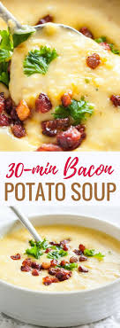 This Easy Potato Bacon Soup Is Ready In Less Than 30 Minutes And Loaded With Crispy Bacon Sweet Corn And Fillin Potato Bacon Soup Bacon Soup Potato Soup Easy