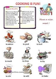 The Recipe Given In The Worksheet Covers A Wide Range Of Cooking Verbs All The Verbs Are Explained By Means Life Skills Lessons Cooking Basics Steak In Oven