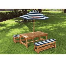 Outdoor Table Chair Set W Cushions Navy Stripes Kidkraft 00106 Outdoor Picnic Tables Kids Outdoor Table Kids Picnic Table
