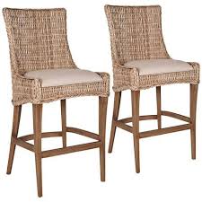 Greco Gray Wicker And Mahogany Barstool Set Of 2 1n624 Lamps Plus Bar Stools Wicker Counter Stools Counter Stools