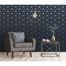 Cubic Shimmer Metallic Wallpaper Navy Blue Gold H264981 Blue Wallpaper Living Room Wallpaper Living Room Dining Room Wallpaper
