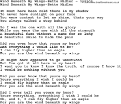 Lyrics Bette Midler Songs Download Wind Beneath My Wings Bette Midler As Pdf File This Song Is Very Dear To My Heart Love Songs Lyrics Bette Midler Lyrics