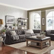 Three Posts Gowans 5 Seater Button Tufted Chesterfield Sofa Upholstery Dark Gray Farmhouse Decor Living Room Living Room Grey Farm House Living Room