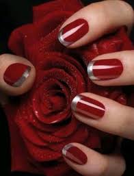 Dark Red With A Silver Tip Nail Designs 2014 Red Nails Fancy Nails Christmas nails design ideas by @lauren_ralph_1.