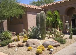 Landscape With Desert Theme Can Be Said Not Easy To Sand Dust Plus Studded Desert Plants Such Rock Garden Landscaping Front Yard Landscaping Desert Landscaping