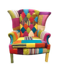 Bespoke Wing Back Armchair Designer Patchwork Furniture Multicoloured Patchwork Furniture Patchwork Armchair Winged Armchair