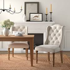 Adam Tufted Linen Upholstered Wingback Side Chair In Beige Birch Lane In 2020 Traditional Dining Chairs Dining Chairs Side Chairs