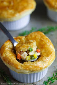 Close Up Image Of A Mini Chicken Pot Pie With A Puff Pastry Crust And A Spoon Brea In 2020 Chicken Pot Pie Recipes Easy Chicken Pot Pie Recipe Homemade Chicken