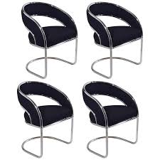 Set Of Four Contemporary Shells Inc Upholstered Chrome Sling Back Dining Chairs 1stdibs Com