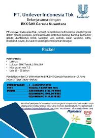 Info Loker Agustus 2016 Pt Unilever Bkk Smk Garuda Nusantara Facebook