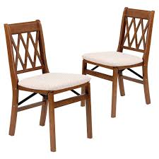 Stakmore Lattice Back Wood Folding Chairs With Upholstered Seat Set Of 2 117 Through Hayneedle Might B Wood Folding Chair Wooden Chair Folding Dining Chairs