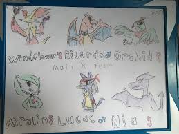 Another Pokemon Team Drawing This Time It S My Pkmn X Team Delphox Windflower Female Modest Nature Gardevoir Airal Pokemon Pokemon Teams First Pokemon