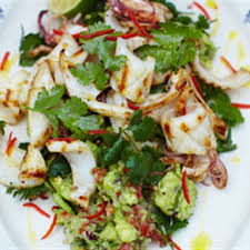 Chargrilled Squid With Rustic Guacamole Lifestyle Recipe Jamie Oliver Recipes Fish Supper Guacamole
