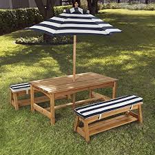 Kidkraft Outdoor Table Chair Set With Navy Cushions 106 Table Dimensions 42l X 22 64w X 18 98 Outdoor Picnic Tables Kids Outdoor Table Kids Picnic Table