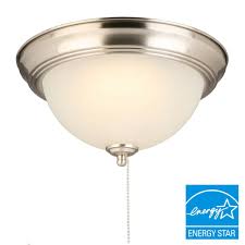 Hampton Bay 11 In 60 Watt Equivalent Brushed Nickel Integrated Led Flush Mount With Pull Chain And Glass Shade Iso8011l The Home Depot Pull Chain Light Fixture Ceiling Lights Ceiling Light Fixtures