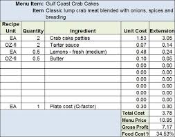 Menu Recipe Cost Spreadsheet Template Food Cost Recipe Template Spreadsheet Template