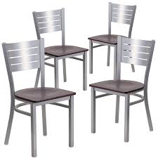 Flash Furniture 4 Pk Hercules Series Silver Slat Back Metal Restaurant Chair Mahogany Wood Seat Flash Furniture Metal Dining Chairs Restaurant Chairs