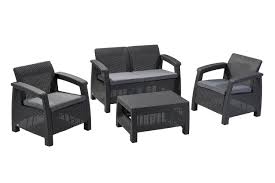 Keter Corfu 4 Piece Set All Weather Outdoor Patio Garden Furniture W Cushions Charcoal 212584