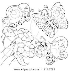 Butterfly With Flowers Coloring Pages Clipart Outlined Butterflies With Flowers Royalty Free V Flower Coloring Pages Butterfly Coloring Page Coloring Pages