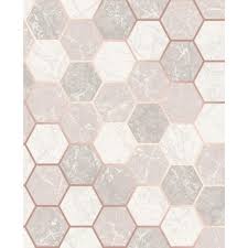 Crown Margaret Rose Gold Marble Hexagon Paper Peelable Roll Covers 56 4 Sq Ft M1507 The Home Depot In 2020 Rose Gold Marble Gold Geometric Wallpaper Rose Gold Kitchen