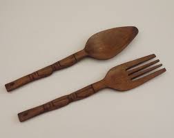 Vintage Wooden Oversized Spoon And Fork Hand Carved Wood Etsy Hand Carved Wood Vintage Kitchen Wood