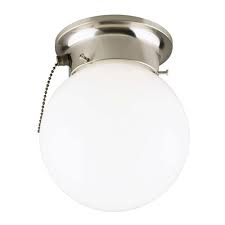 Westinghouse 1 Light Brushed Nickel Interior Ceiling Flush Mount With Pull Chain And White Glass Globe 6720800 The Home Depot Pull Chain Ceiling Fixtures Glass Globe