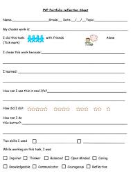 This Is A Typical Reflection Sheet For The Pyp Portfolio It Can Also Be Used To Get Reflections On Any Other Work I Made This For Gr 2