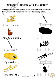 Fun Worksheets For Kids To Recognise Learn The Names And Match Music Instruments Shadows Use Them F Fun Worksheets For Kids Music Worksheets Music Classroom