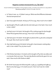 To subtract integers, rewrite as adding opposites and use the rules for addition of integers. Negative Numbers Word Problems Teaching Resources