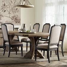 If you like the idea of chairs that tuck in all the way but prefer a chair with a back, check out this round kitchen table. Hooker Furniture Corsica Rectangle Pedestal Dining Table Set With Upholstered Chairs Zak S Home Dining 7 Or More Piece Sets