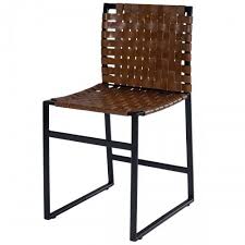 Brown Woven Leather Black Iron Base Armless Dining Chair Leather Side Chair Metal Dining Chairs Upholstered Dining Chairs