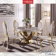 A Brand New Addition To Our Glam And Bling Style The Kendall Collection Redefines Contemporary Glam Gold Dining Room Gold Round Dining Table Dining Table Gold