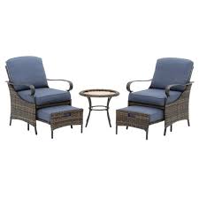 Hampton Bay Layton Pointe 5 Piece Brown Wicker Outdoor Patio Conversation Seating Set With Standard Sky Blue Cushions Furniture Outdoor Furniture Blue Cushions