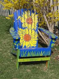 Sunflower Adirondack Chair By 3rd Graders At Hidden Springs Elementary For Art Auction F Adirondack Chairs Painted Adirondack Chair Plans Free Beach Chairs Diy