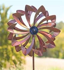 Wind Spinners Copper Look Garden Yard Windmill Solar Led Flower Metal Outdoor Flower Spinner Metal Wind Spinners Solar Flower