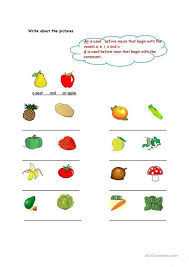 Fruit And Vegetables Article An And A English Lessons Fruits And Vegetables Topic Worksheets