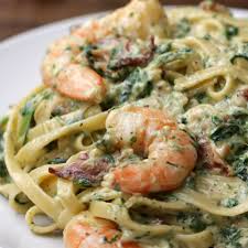 Shrimp Spinach Bacon Alfredo Recipe By Tasty Recipe Rotini Pasta Recipes Seafood Dinner Pasta Dishes
