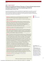 Pdf Effect Of Convalescent Plasma Therapy On Time To Clinical Improvement In Patients With Severe And Life Threatening Covid 19 A Randomized Clinical Trial