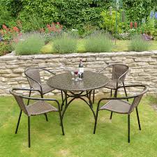 4 Seater Garden Dining Set Brown Metal Steel Table Chair Patio Outdoor Furniture