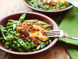 Spring Vegetable Salad With Poached Egg And Crispy Bread Crumbs Recipe Recipe Vegetable Salad Summer Chicken Recipes Spring Salad