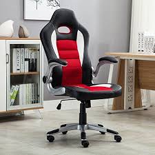 Belleze Race Seat Bucket Style Office Chair Ergonomic Computer Pu Leather W Flip Up Armrest Red Best Office Chair Eames Rocking Chair Leather Office Chair