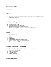 Capstone Paper Outlinedaniel Taylor1 Abstract Summary Of Project Its Context Methods Major Findings Future Sugges Essay Outline Paper Outline Outline