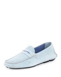 Manolo Blahnik Roadster Men S Suede Penny Driver Light Blue Dark Blue Men Suede Manolo Blahnik Fashion Shoes