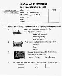 Soal Ulangan Harian Pjok Kelas 1 Sd Semester 2