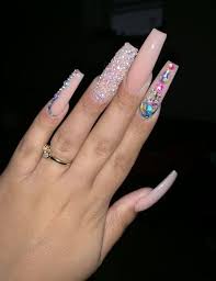Use the fine brush in the purple polish and outline the triangles. Pinterest Wav Ee Long Acrylic Nails Bling Acrylic Nails Cute Acrylic Nails