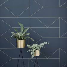 Gold Lines Navy Blue Wallpaper Geometric Wallpaper Lines Wallpaper Modern Art Deco